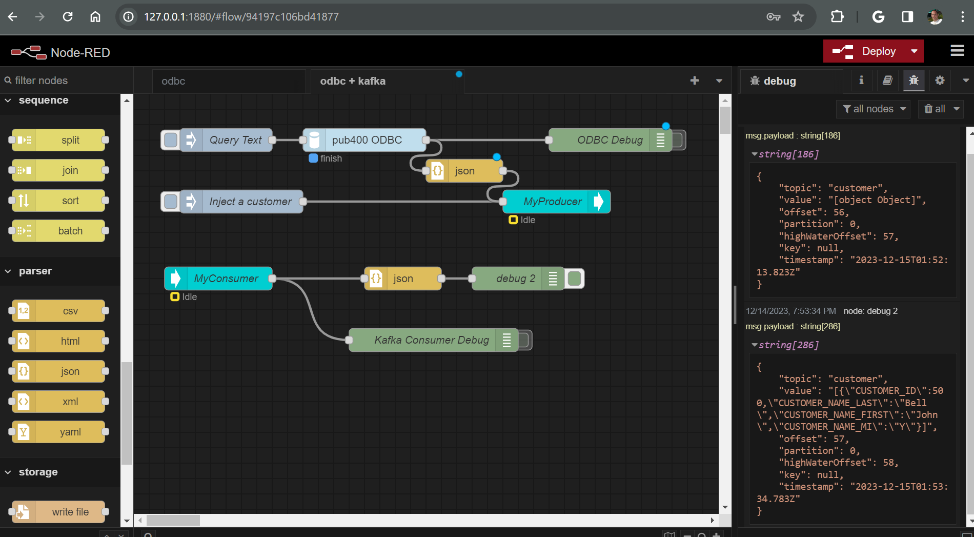 Node-RED with HTTP and ODBC APIs
