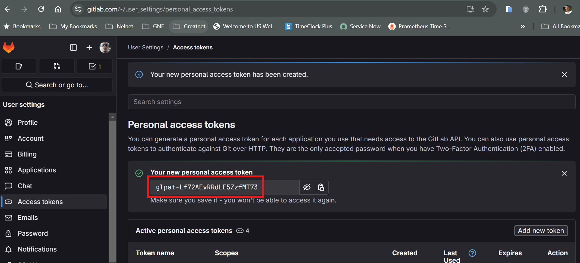 Gitlab: Generate a Personal Access Token